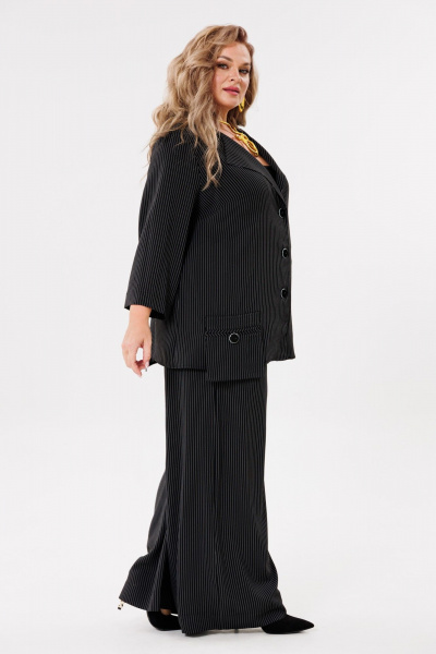 Демисезонный костюм из текстиля с асимметричным жакетом и брюками Michel chic 1386/1 черный,полоска - фото 12