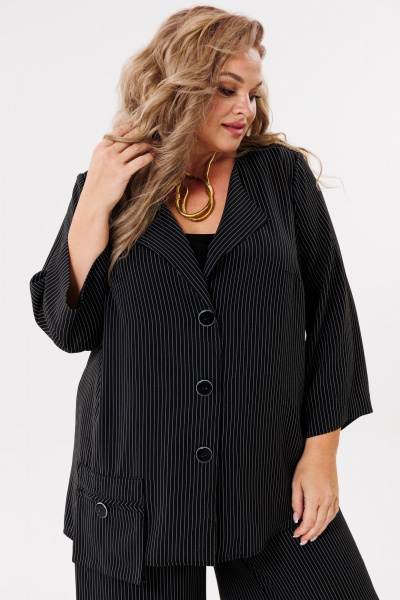 Демисезонный костюм из текстиля с асимметричным жакетом и брюками Michel chic 1386/1 черный,полоска - фото 3