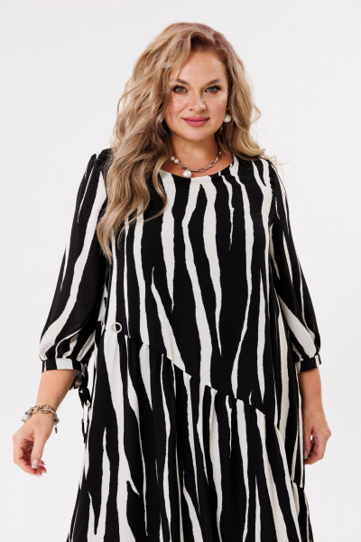 Черное платье двухслойное из шифона с воланами и завязками Michel chic 2164 зебра - фото 7