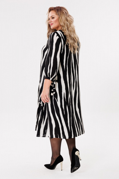 Черное платье двухслойное из шифона с воланами и завязками Michel chic 2164 зебра - фото 6