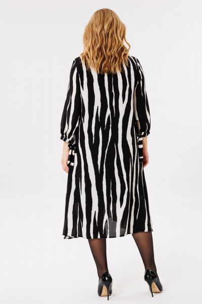 Черное платье двухслойное из шифона с воланами и завязками Michel chic 2164 зебра - фото 9