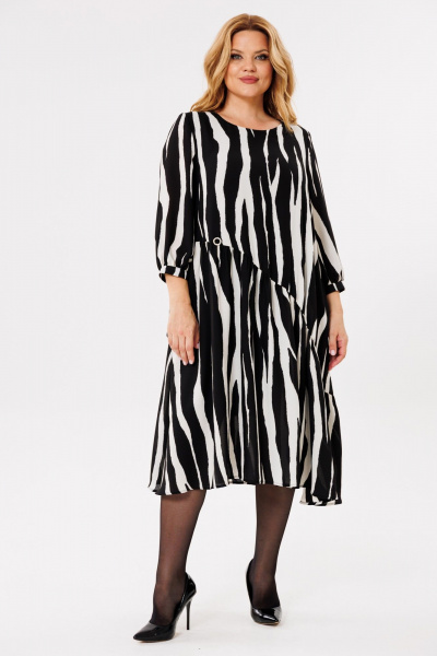 Черное платье двухслойное из шифона с воланами и завязками Michel chic 2164 зебра - фото 3