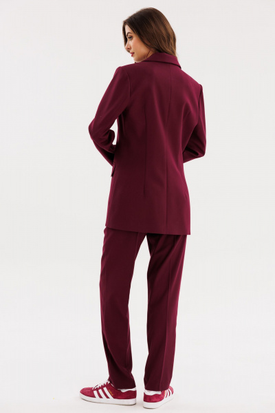 Жакет полуприлегающего силуэта с ремнем и прорезными карманами EOLA 2667 бордовый - фото 5