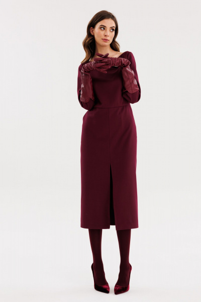 Платье миди полуприлегающего силуэта из текстиля EOLA 2669 бордовый - фото 10