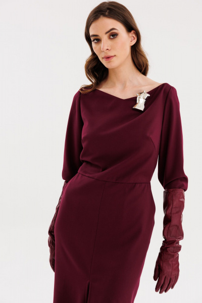Платье миди полуприлегающего силуэта из текстиля EOLA 2669 бордовый - фото 8