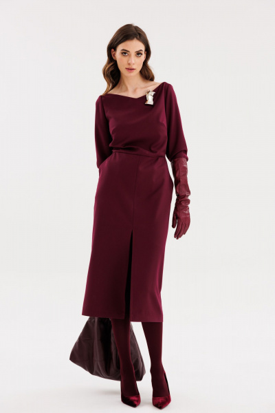 Платье миди полуприлегающего силуэта из текстиля EOLA 2669 бордовый - фото 7