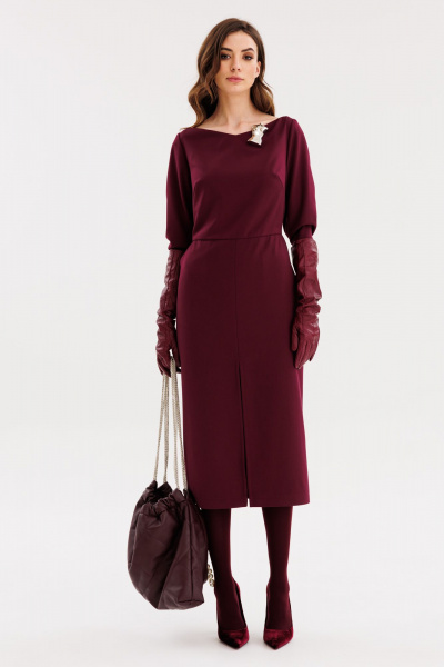Платье миди полуприлегающего силуэта из текстиля EOLA 2669 бордовый - фото 6