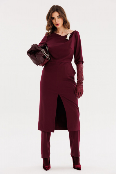 Платье миди полуприлегающего силуэта из текстиля EOLA 2669 бордовый - фото 1
