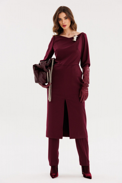Платье миди полуприлегающего силуэта из текстиля EOLA 2669 бордовый - фото 3