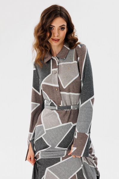 Платье миди с пуговицами и поясом из костюмной ткани EOLA 2711 серый_принт - фото 10