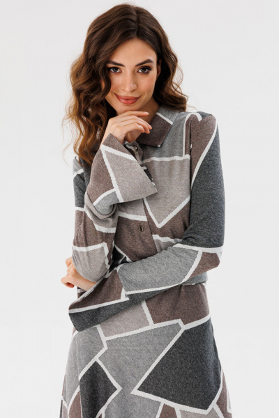 Платье миди с пуговицами и поясом из костюмной ткани EOLA 2711 серый_принт - фото 7