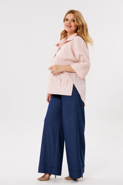 Бохо хлопковая блуза с планкой, длина 74 см Michel chic 786 пудра - фото 4