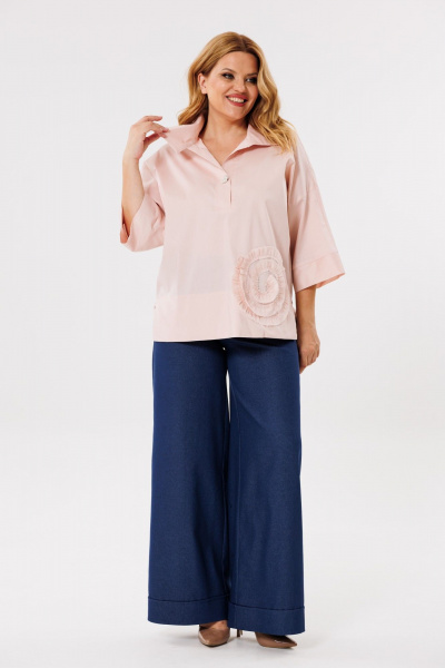 Бохо хлопковая блуза с планкой, длина 74 см Michel chic 786 пудра - фото 3