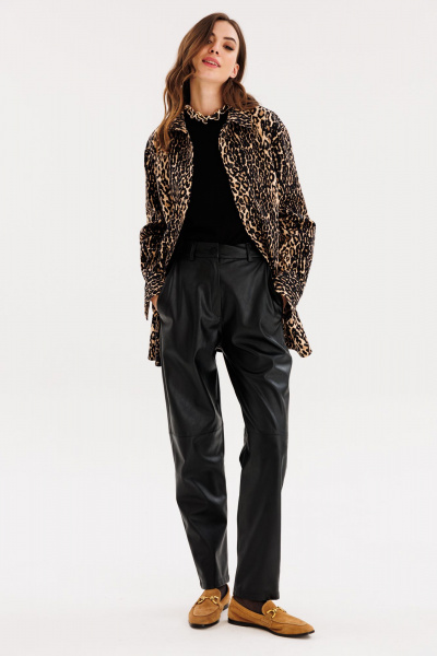 Брюки зауженные из экокожи с горизонтальными подрезами EOLA 2713 черный - фото 1