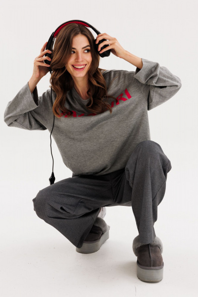 Джемпер прямого силуэта из трикотажа для демисезона EOLA 2714 серый - фото 8