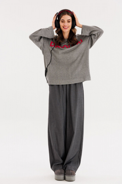 Джемпер прямого силуэта из трикотажа для демисезона EOLA 2714 серый - фото 2