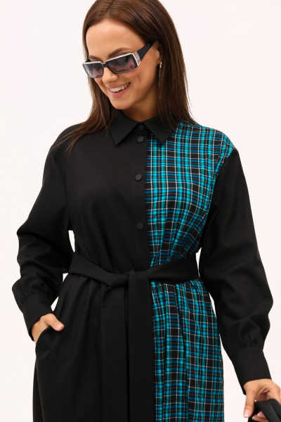 Демисезонное макси платье с рубашечным воротником и пояском Angelina & Сompany 1160 - фото 9