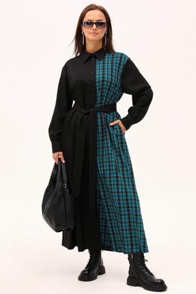 Демисезонное макси платье с рубашечным воротником и пояском Angelina & Сompany 1160 - фото 7