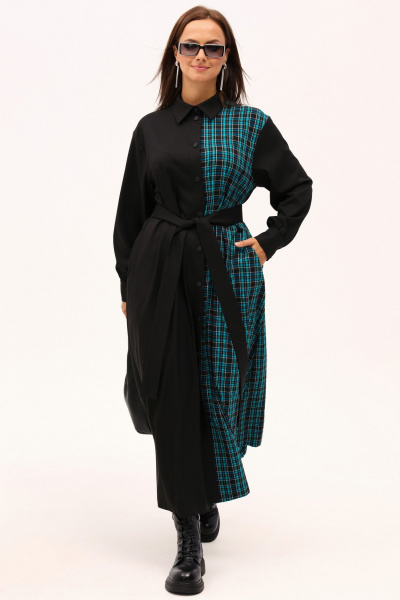 Демисезонное макси платье с рубашечным воротником и пояском Angelina & Сompany 1160 - фото 6