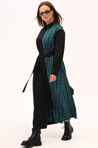 Демисезонное макси платье с рубашечным воротником и пояском Angelina & Сompany 1160 - фото 3