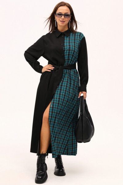 Демисезонное макси платье с рубашечным воротником и пояском Angelina & Сompany 1160 - фото 2