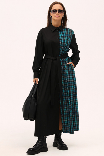 Демисезонное макси платье с рубашечным воротником и пояском Angelina & Сompany 1160 - фото 1