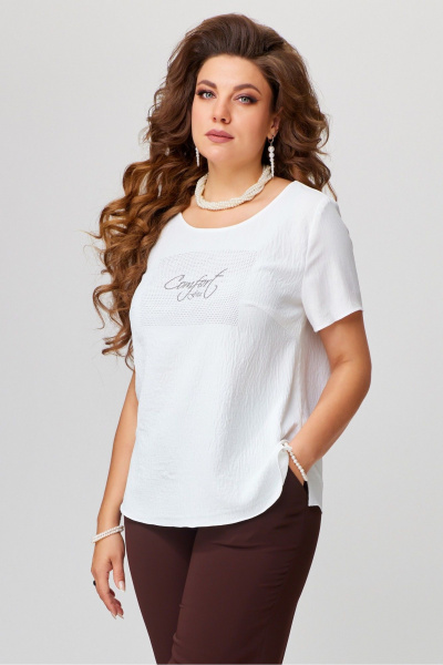 Майка-топ из легкой жатой ткани с декоративной печатью Fita 20357 молочно-белый - фото 2