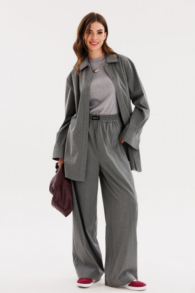 Брюки полосатые из костюмной ткани с эластичным поясом EOLA 2728 темно-серый_ полоска - фото 1