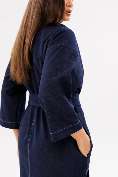 Джинсовое платье на каждый день с поясом и разрезом Ma Сherie 4075 темно-синий - фото 9