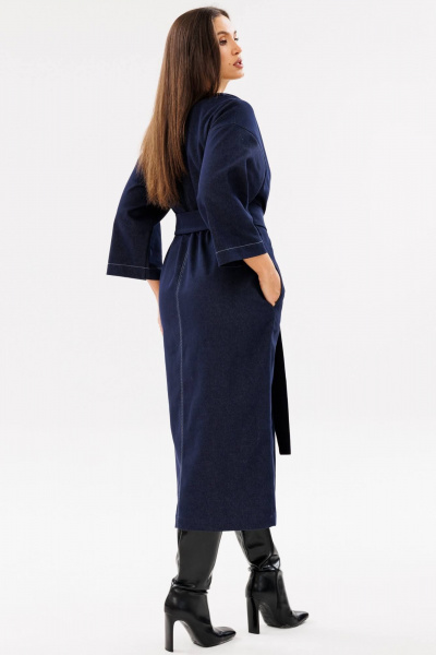 Джинсовое платье на каждый день с поясом и разрезом Ma Сherie 4075 темно-синий - фото 8