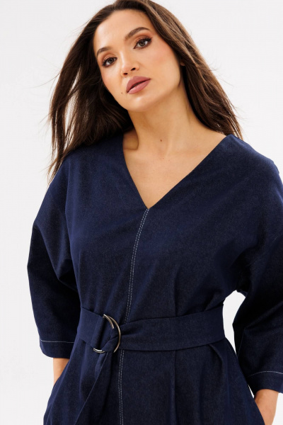 Джинсовое платье на каждый день с поясом и разрезом Ma Сherie 4075 темно-синий - фото 7