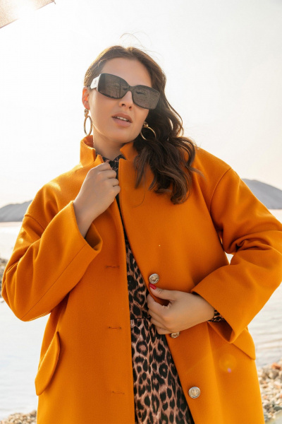 Демисезонное пальто с боковыми карманами, оранжевое Andina 1003 мандарин - фото 5