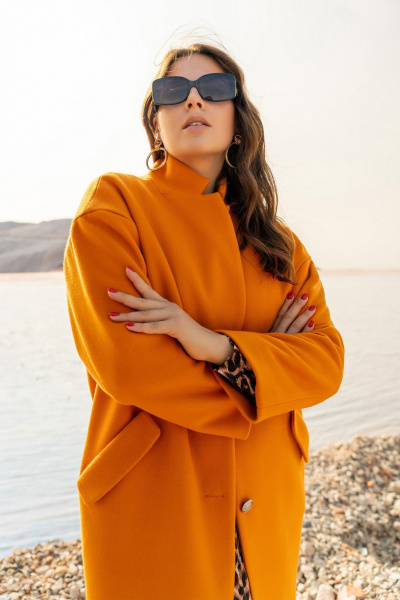 Демисезонное пальто с боковыми карманами, оранжевое Andina 1003 мандарин - фото 3