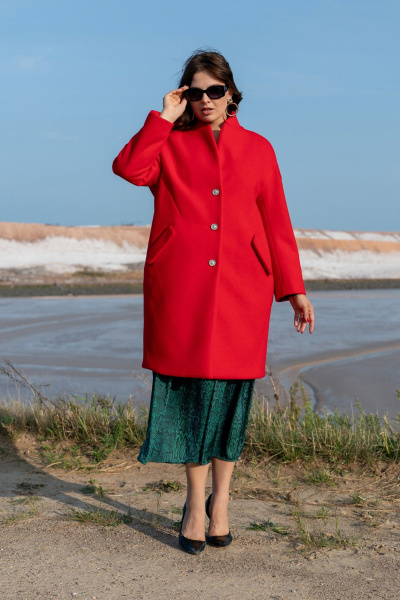 Пальто с фасоном свободное, красное, демисезонное Andina 1005 красное - фото 1