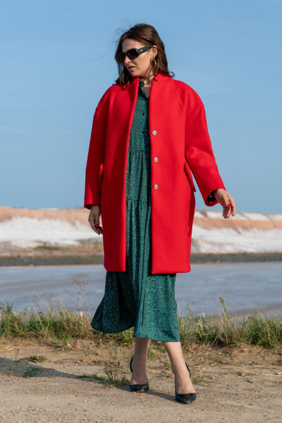 Пальто с фасоном свободное, красное, демисезонное Andina 1005 красное - фото 2