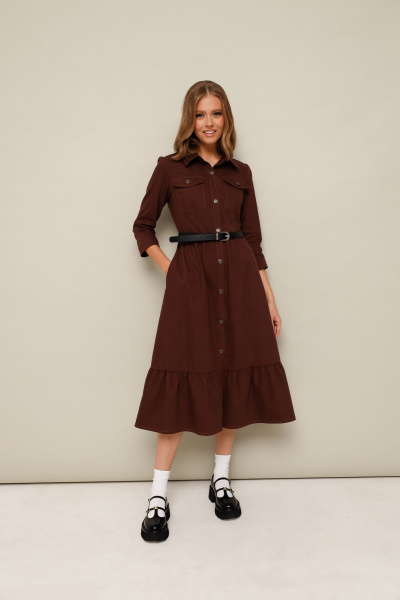 Джинсовое платье с воланом, карманами и ремнем PUR PUR 11-320 - фото 1