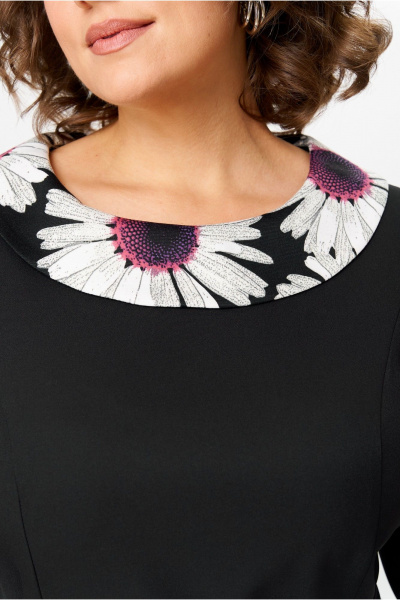 Трикотажное платье с талиевыми вытачками и поясом Moda Versal П1949 черный+фиолет - фото 10