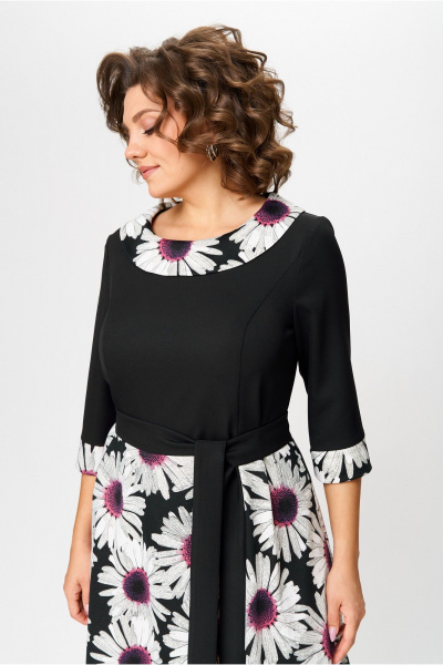 Трикотажное платье с талиевыми вытачками и поясом Moda Versal П1949 черный+фиолет - фото 9