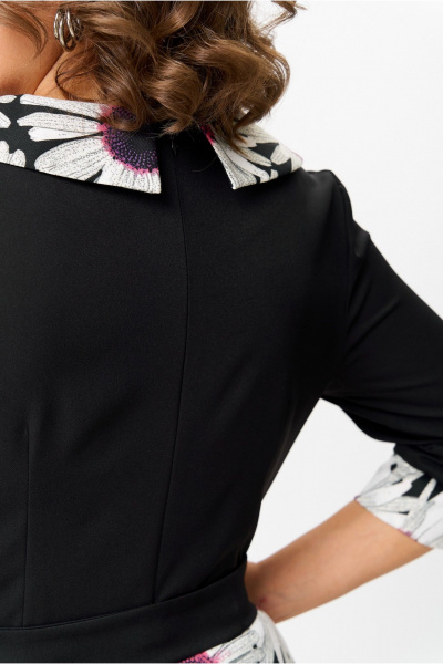 Трикотажное платье с талиевыми вытачками и поясом Moda Versal П1949 черный+фиолет - фото 8