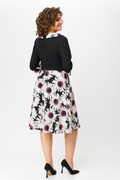 Трикотажное платье с талиевыми вытачками и поясом Moda Versal П1949 черный+фиолет - фото 7