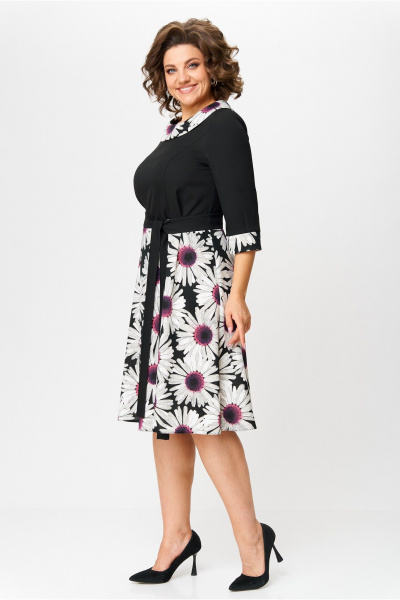 Трикотажное платье с талиевыми вытачками и поясом Moda Versal П1949 черный+фиолет - фото 6