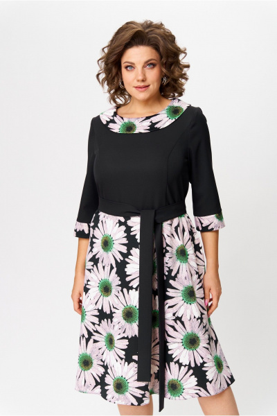 Платье трикотажное с тесьмой-молнией и рельефами Moda Versal П1949 черный+зеленый - фото 7