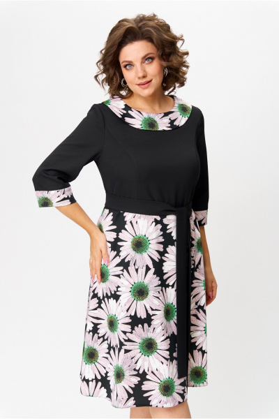 Платье трикотажное с тесьмой-молнией и рельефами Moda Versal П1949 черный+зеленый - фото 6