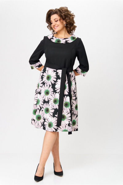 Платье трикотажное с тесьмой-молнией и рельефами Moda Versal П1949 черный+зеленый - фото 3