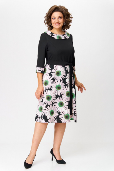 Платье трикотажное с тесьмой-молнией и рельефами Moda Versal П1949 черный+зеленый - фото 2