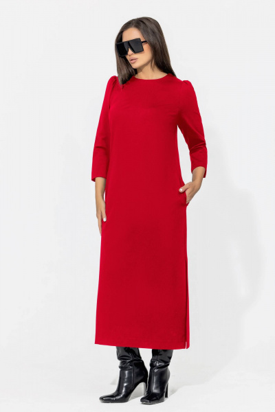Миди платье со съемным галстуком из премиального трикотажа Gold Style 2669 красный - фото 8
