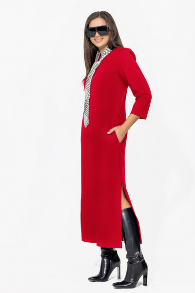 Миди платье со съемным галстуком из премиального трикотажа Gold Style 2669 красный - фото 4
