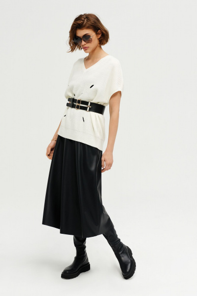 Юбка расклешённая из экокожи на поясе Noche mio 2.009 - фото 1