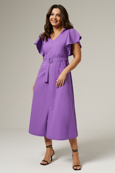 Платье приталенное с V-вырезом и карманами Панда 143680w сиреневый - фото 1