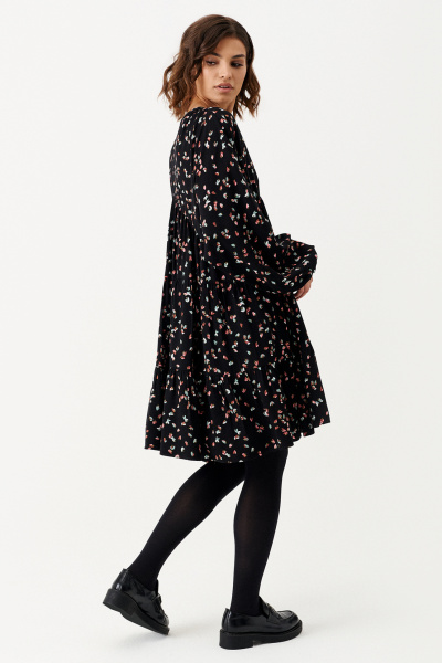 Платье расширенного силуэта с ярусами на сборке Панда 158280w черный - фото 3